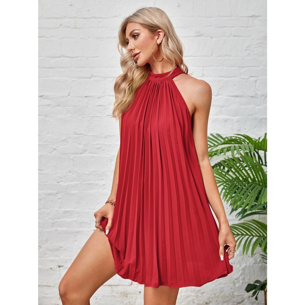 Boho Tie Back Pleated Halter Dress mint green - Picture 8 of 11